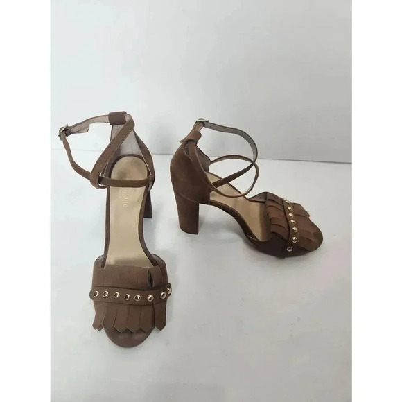 Kate Spade Brown Suede Block Heels Kiltie Fringe Cross Straps Size 7. - Picture 1 of 8